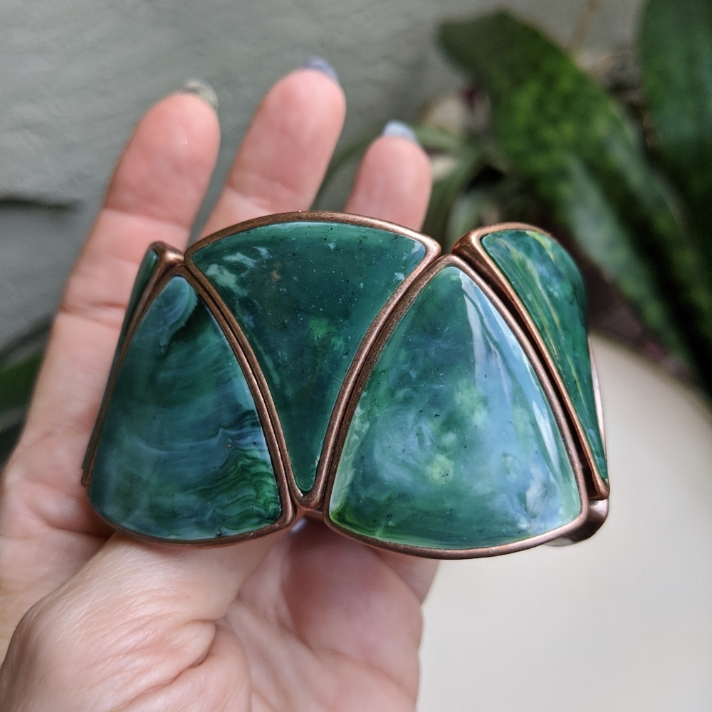 Sue Cox Green Stretch Bracelet Copper Bronze - Picture 8 of 15
